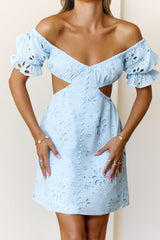 Love That Lasts Off Shoulder Embroidered Mini Dress Blue