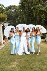HELLO MOLLY The Valentina Cap Sleeve Satin Maxi Dress Blue