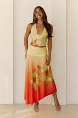 Starlit Petal Maxi Skirt Yellow