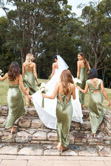 The Valentina Cap Sleeve Satin Maxi Dress Olive