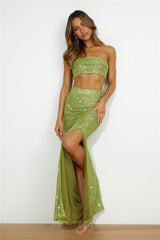 Sprinkle Shine Sequin Maxi Skirt Green