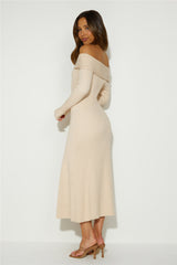 Unfolding Adventure Midi Dress Beige