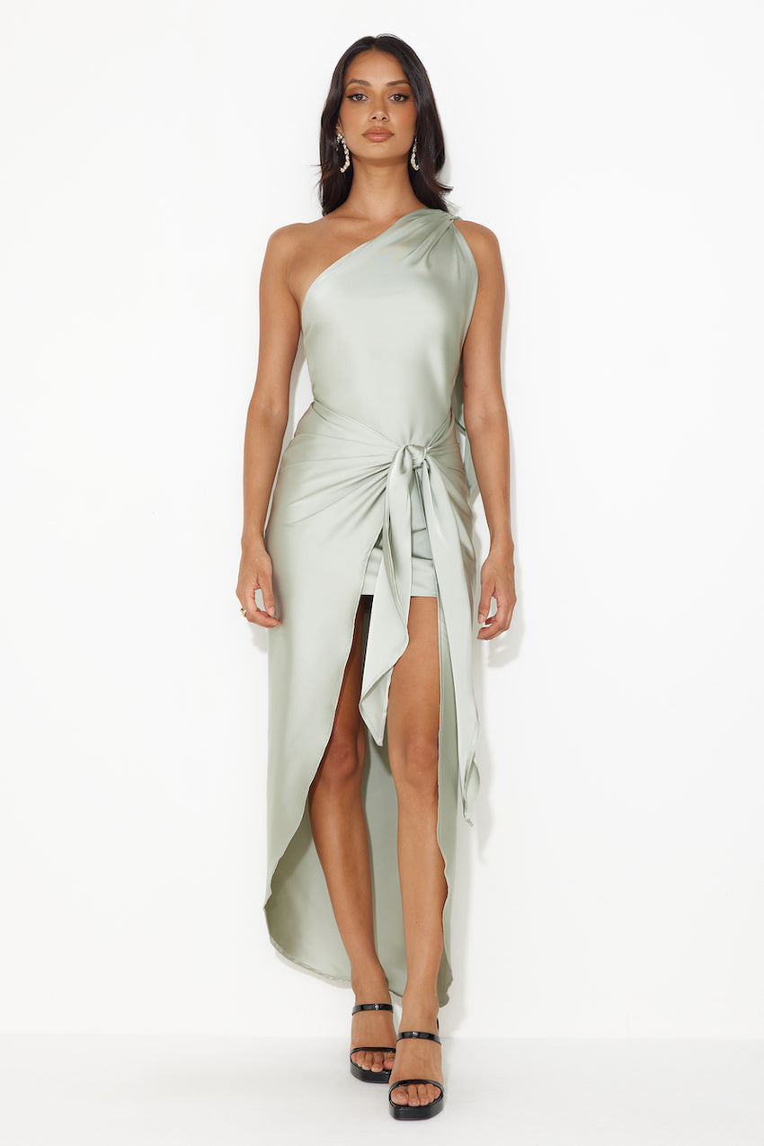 Make Her Move Satin Midi Dress Sage