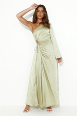 Land Of Beauty One Shoulder Maxi Dress Lime