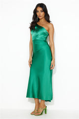 Ready On Time One Shoulder Midi Dress Green