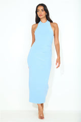 Straight Back To You Halter Maxi Dress Blue
