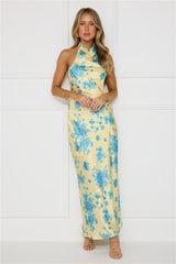 Love Signs Halter Satin Maxi Dress Yellow