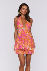 Sunkissed Seduction Halter Mini Dress Orange