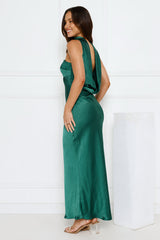 Precious Pearl Satin Maxi Dress Green