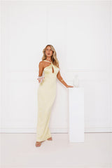 Diamond Elegance Satin Maxi Dress Yellow