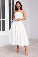 Vacay In The Maldives Strapless Bubble Midi Dress White