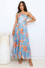 Dressed And Ready One Shoulder Satin Maxi Dress Blue