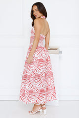 Leona Halter Embroidered Maxi Dress Red