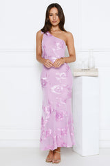 Glossy Girl One Shoulder Mesh Maxi Dress Lilac