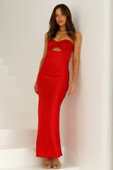 Curious Heart Satin Maxi Dress Red