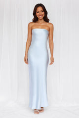 The Felicity Strapless Satin Maxi Dress Blue