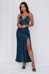 The Sophia Satin Maxi Dress Teal