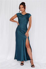 The Valentina Cap Sleeve Satin Maxi Dress Teal