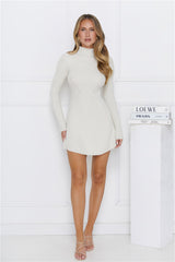 Winter Party Knit Long Sleeve Mini Dress Cream