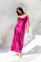 Raspberry Kiss Satin Maxi Dress Berry