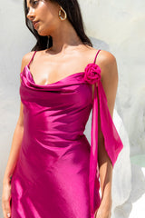 Raspberry Kiss Satin Maxi Dress Berry
