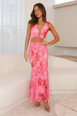 Refreshing Splash Mesh Maxi Dress Pink