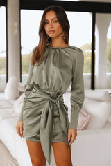Softest Words Satin Dress Khaki