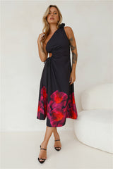 Ultimate Party One Shoulder Midi Dress Black