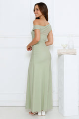 Dusk Noir Off Shoulder Maxi Dress Sage