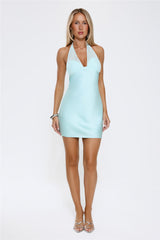 Sleek Halter Mesh Detail Mini Dress Aqua