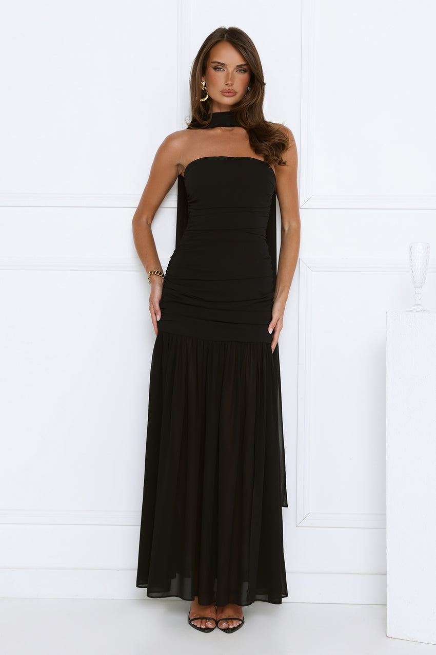 Soirée Glow Strapless Maxi Dress Black