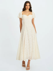 Pandora White Bubble Sleeve Backless Maxi Dress