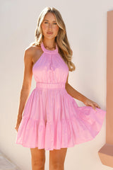 Hamptons Vacation Halter Mini Dress Pink