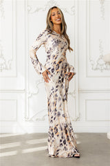 Cheetah Chic Satin Long Sleeve Maxi Dress Multi
