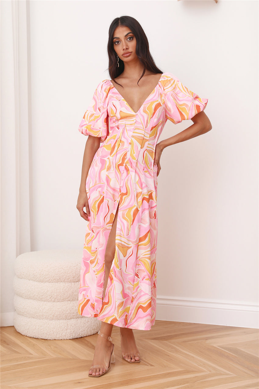 RUNAWAY Louise Midi Dress Pink