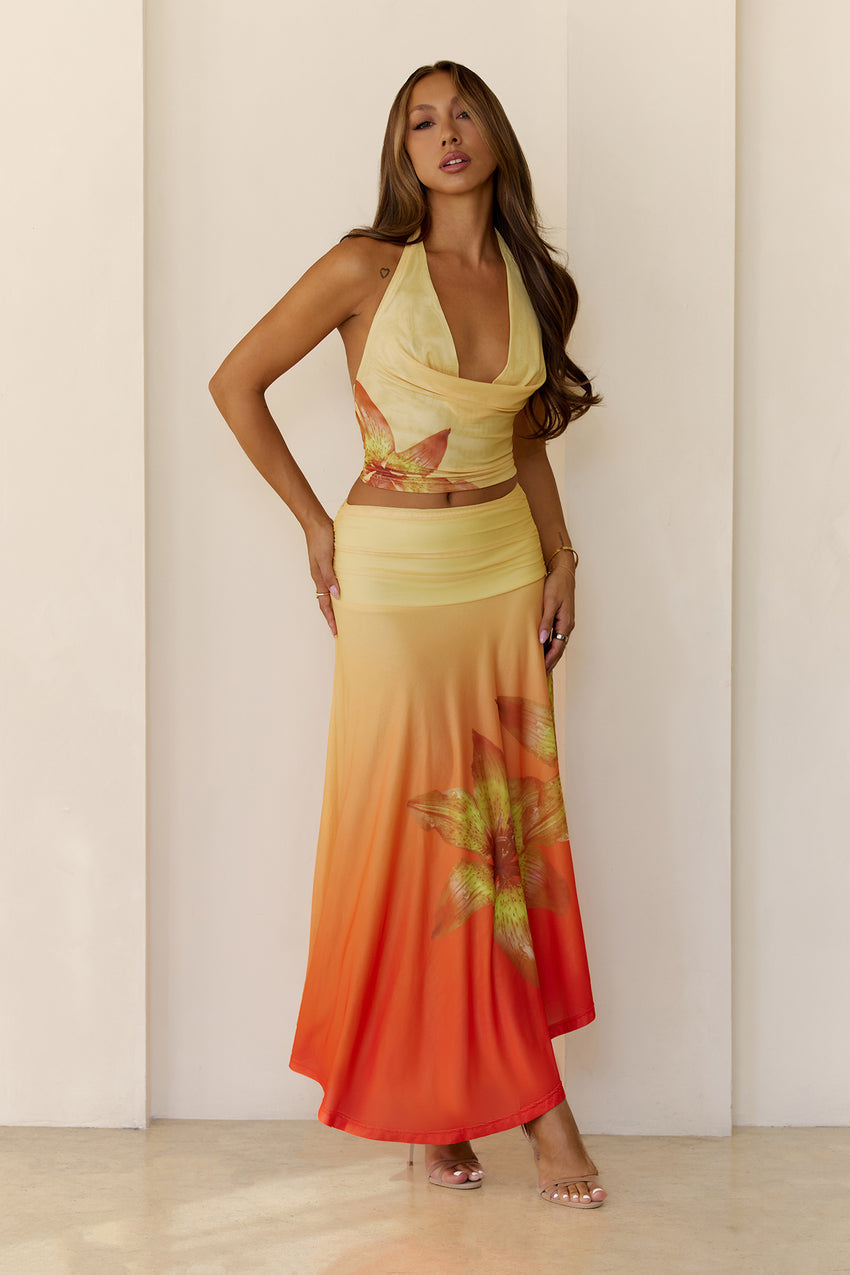 Starlit Petal Maxi Skirt Yellow