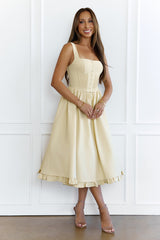 Chic Pleated Corset Bodice Midi Dress Yellow