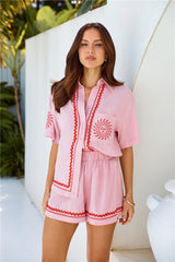 Smiling Sun Linen Blend Short Sleeve Shirt Pink