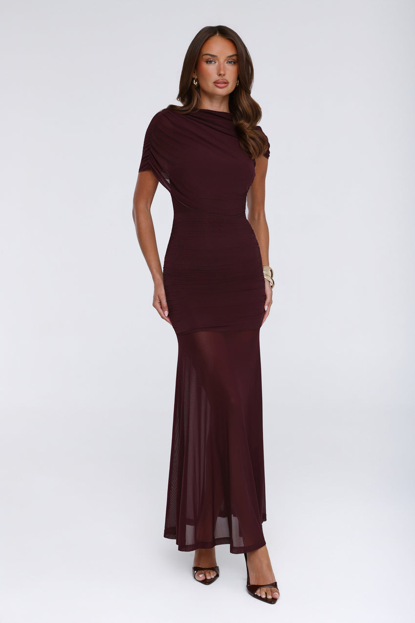 Effortless Theory Mesh Maxi Dress Burgundy