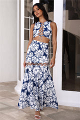 RUNAWAY Kelani Maxi Skirt Navy Floral