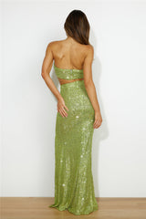 Sprinkle Shine Sequin Maxi Skirt Green