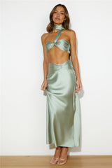 Ideal Vision Satin Maxi Skirt Sage