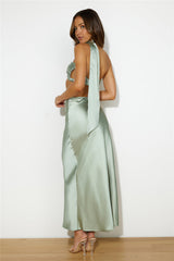 Ideal Vision Satin Maxi Skirt Sage