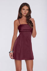 Made For Moments Satin Mini Dress Wine