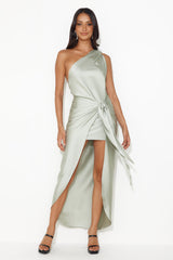 Make Her Move Satin Midi Dress Sage