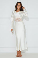 Queen Visits Long Sleeve Satin Maxi Dress Champagne