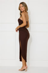 Midnight Enchantment Halter Mesh Midi Dress Brown