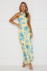 Love Signs Halter Satin Maxi Dress Yellow