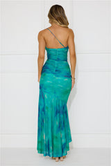 Fabulous Vibe One Shoulder Mesh Maxi Dress Green