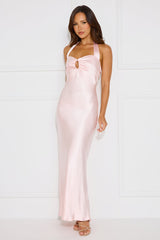 Ambiance Of The Night Halter Satin Maxi Dress Pink